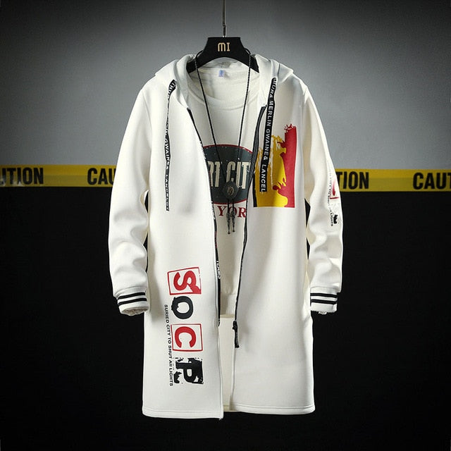 The North Fashion Long Coat Autumn Zipper Windproof Slim Windbreaker Mens Large Size Hip Hop Jackets Clothes Face-9