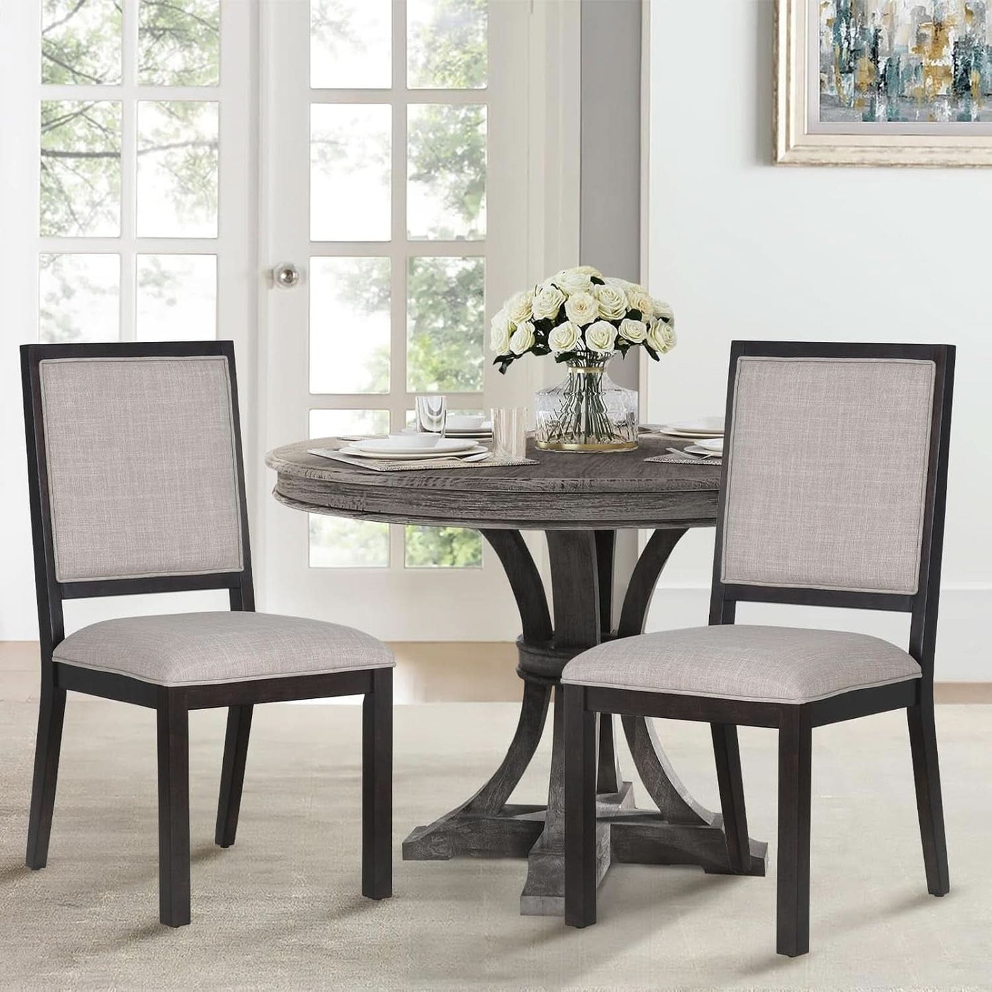 Espresso Upholstered Solid Wood Dining Chairs 19Inch-2