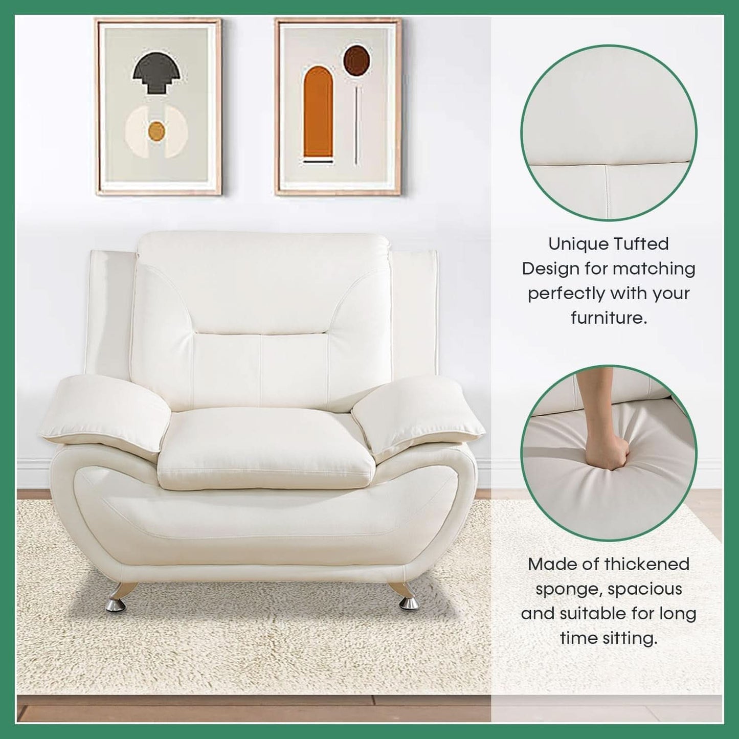 Leather Sofa Set 3 Piece White For Living Room Furniture-3