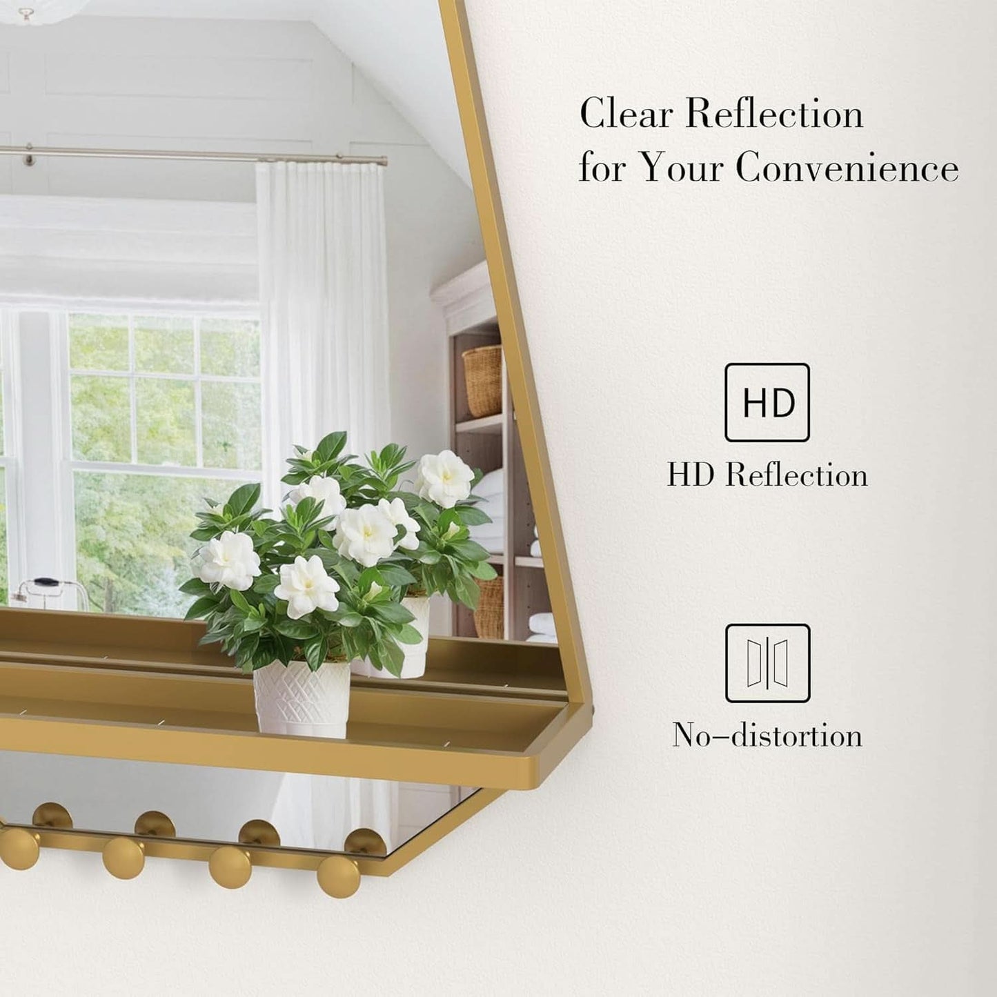 Goldtone Hexagonal Wall Mirror 26x20Inches With Shelf-2