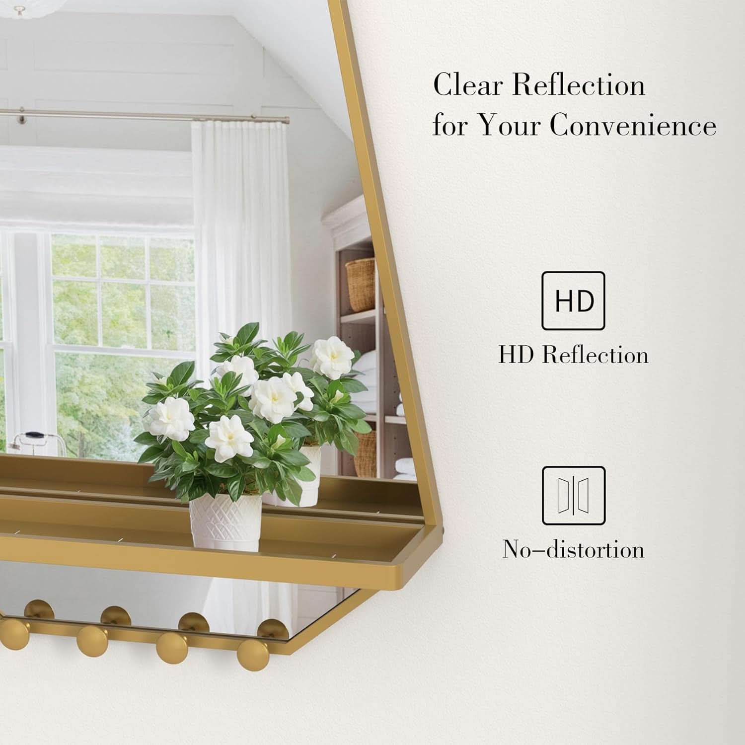 Goldtone Hexagonal Wall Mirror 26x20Inches With Shelf-2