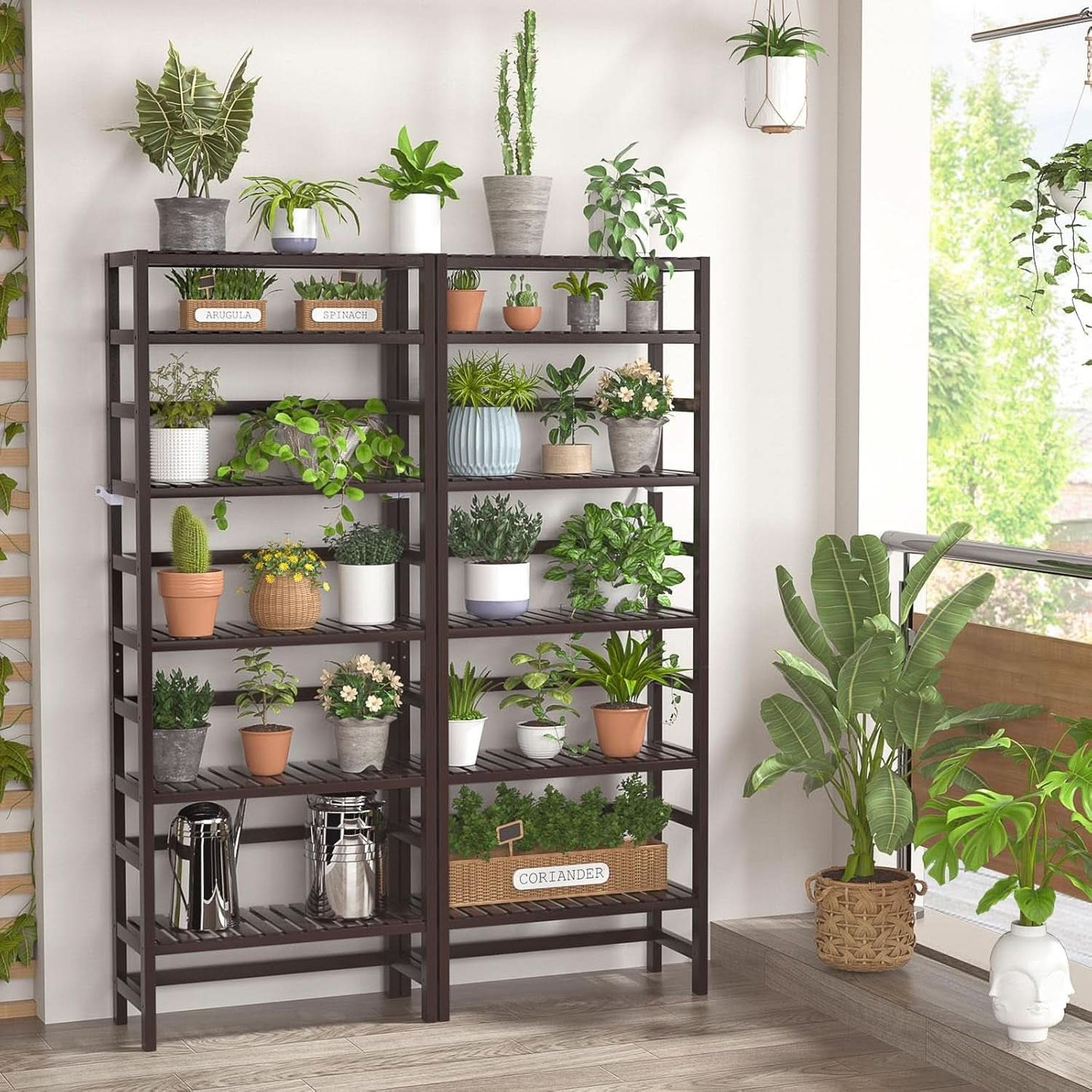 6-Tier Bamboo Bookcase Espresso 63.4 Inch Tall Freestanding Shelf-4
