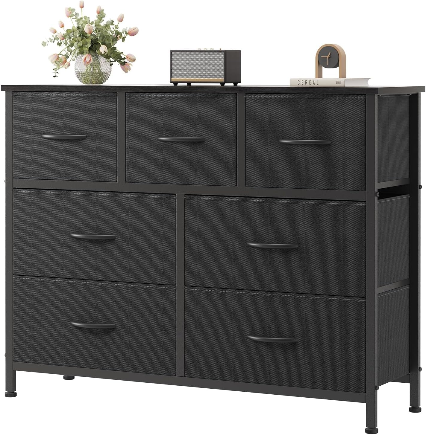 Black Seven Drawer Vertical Dresser Bedroom Storage