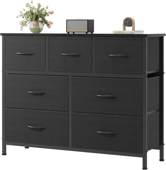 Black Seven Drawer Vertical Dresser Bedroom Storage