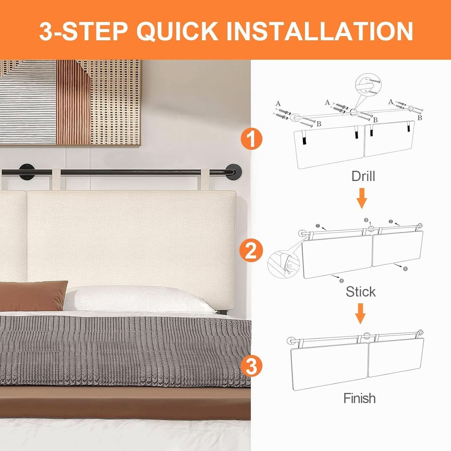 Linen Upholstered King Headboard Wall Mounted Bedroom Decor-1