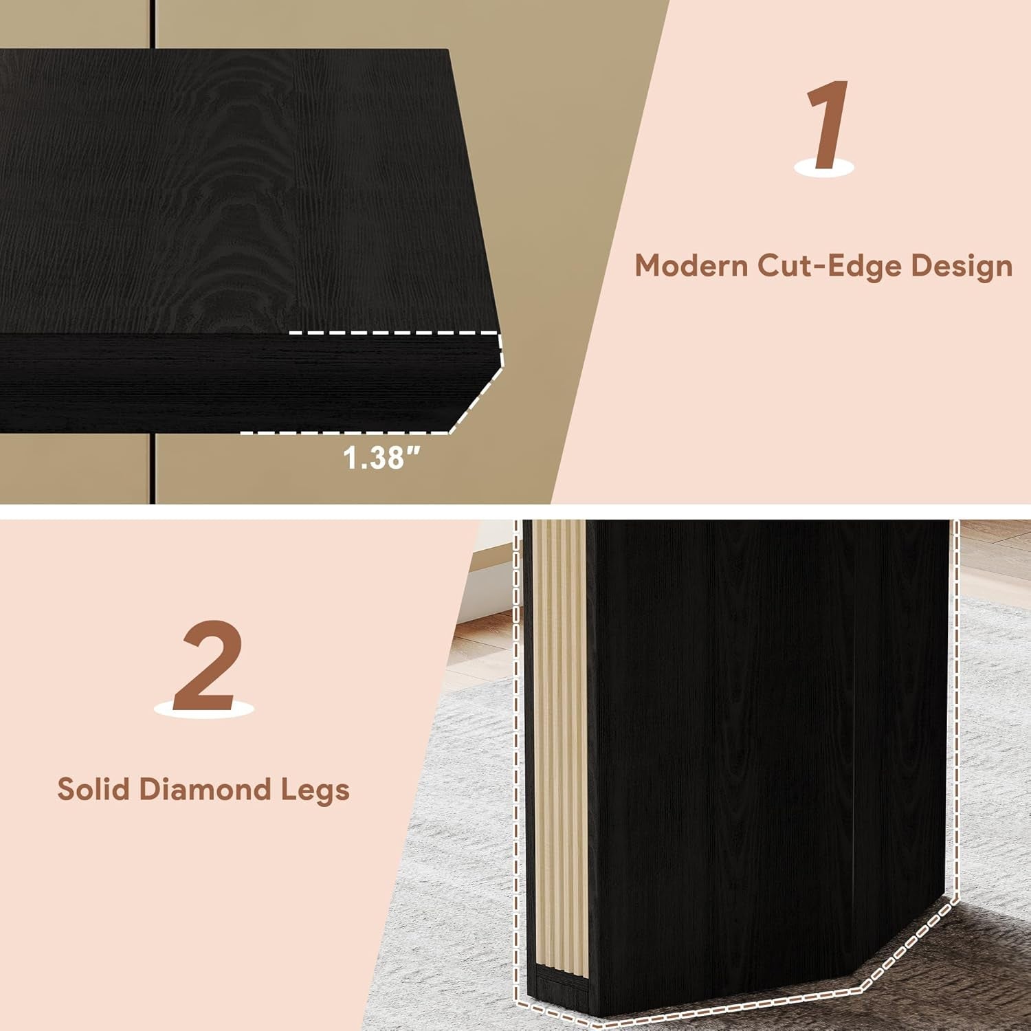 71 Inch Dining Table Black Premium Solid Wood Durable-4