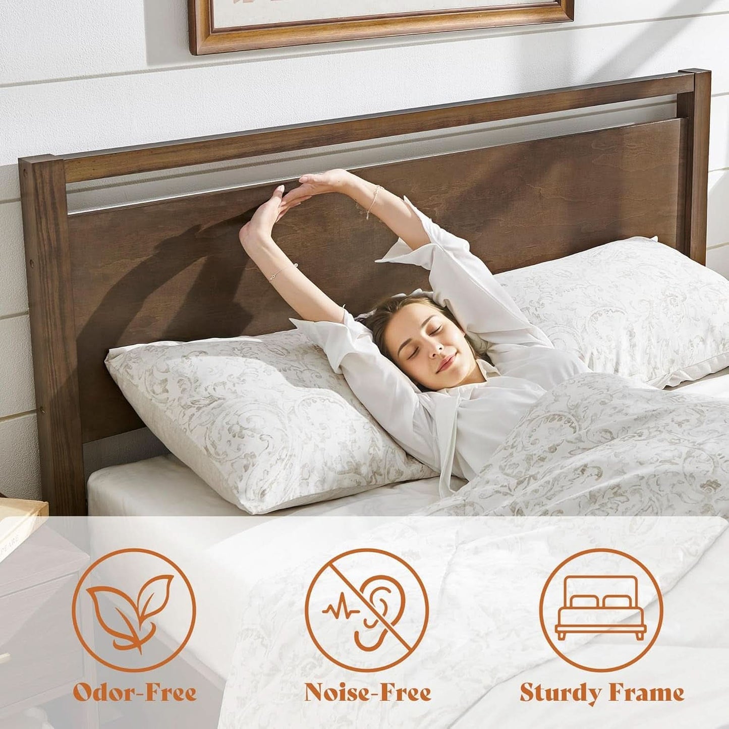 Queen Size Hardwood Platform Bedroom Frame Headboard-2