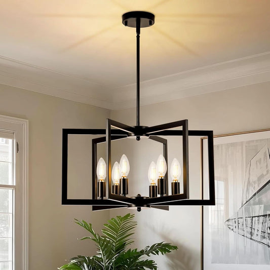 Black 6 Light Adjustable Pendant Chandelier For Dining Room-0