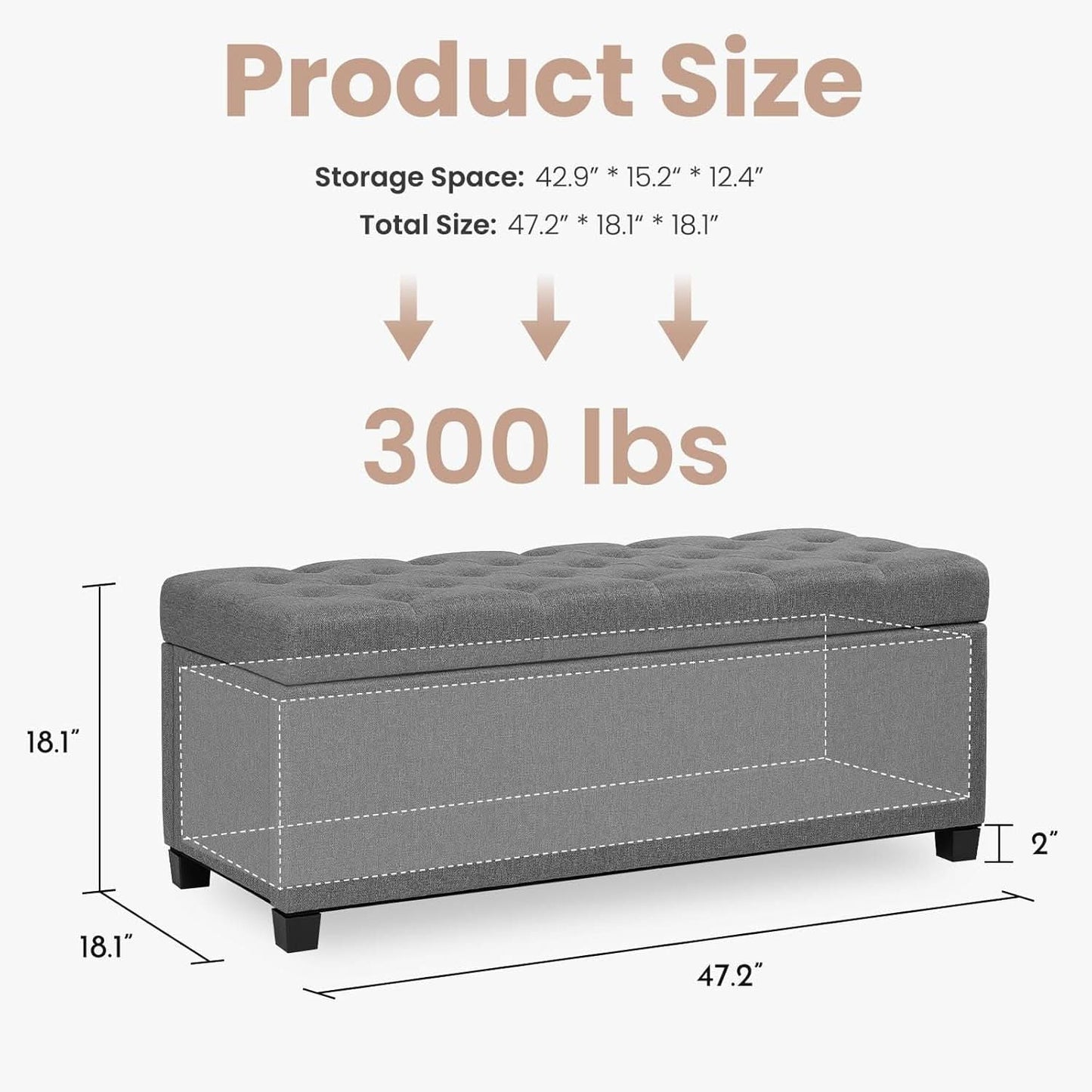 47.2 Inch Storage Ottoman Bench Light Grey Upgraded-1