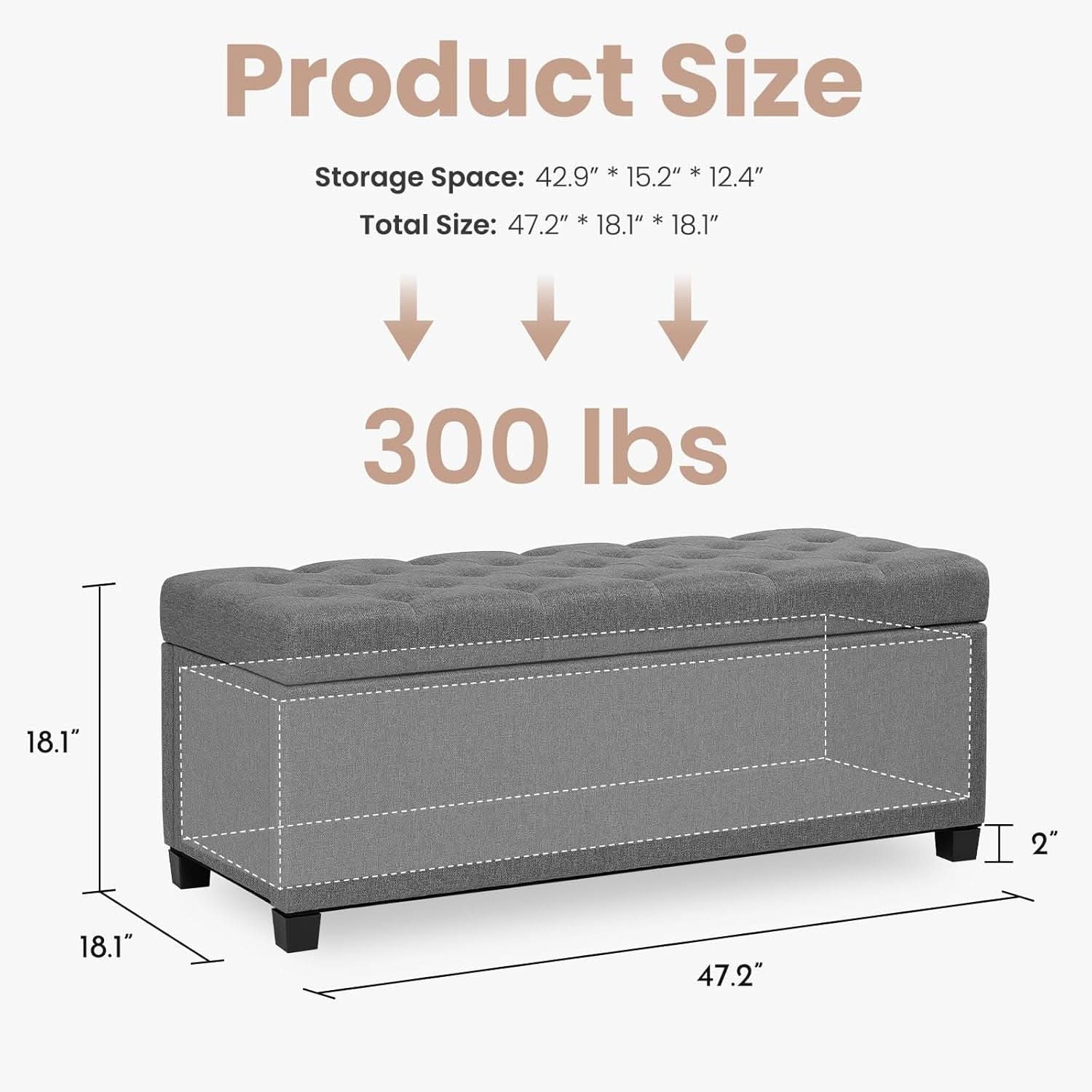 47.2 Inch Storage Ottoman Bench Light Grey Upgraded-1