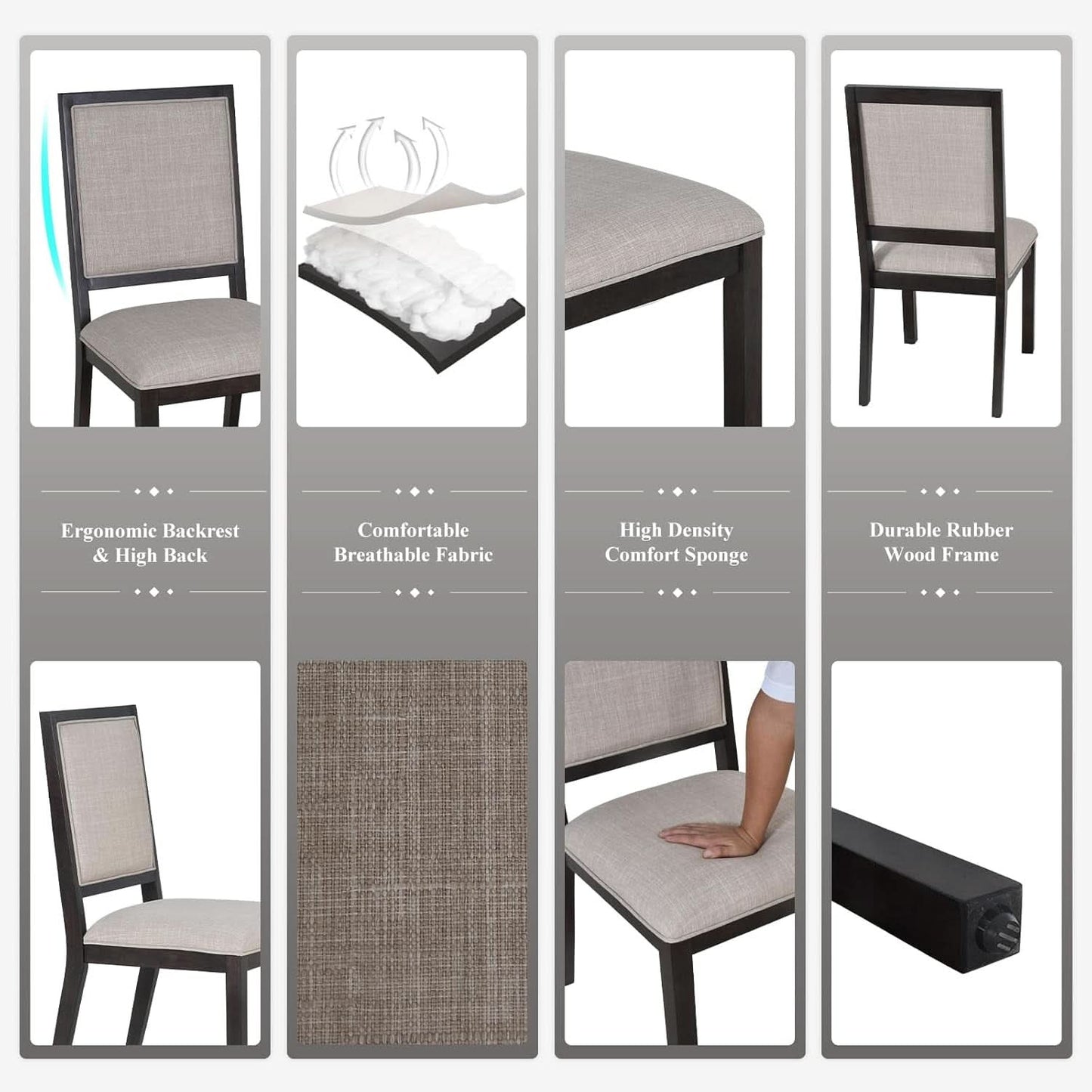 Espresso Upholstered Solid Wood Dining Chairs 19Inch-3