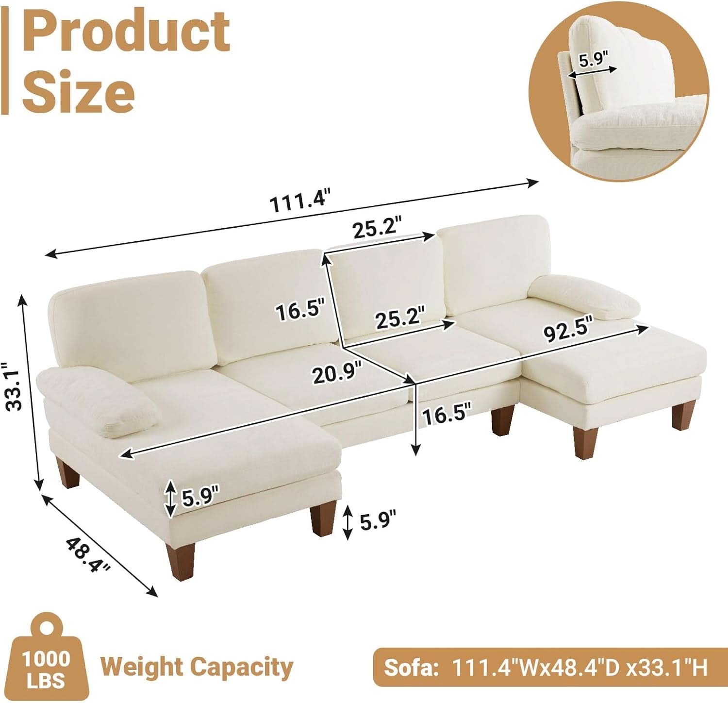 110 Inch Beige U Shaped Sectional Sofa For Living Room With Double Chaise And Comfortable Seating For Gatherings-1
