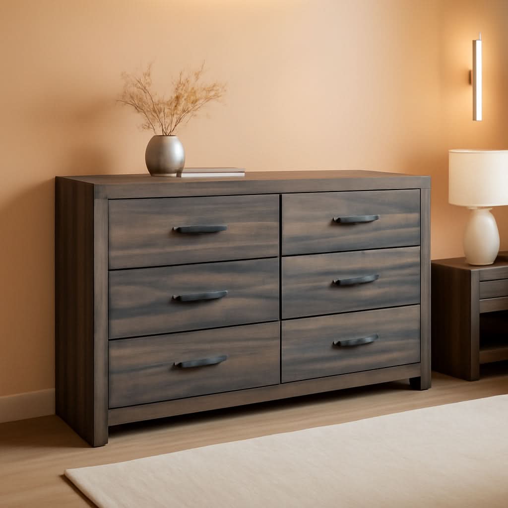 Rusticated Six Drawer Dresser Weathered Brown Bedroom-0