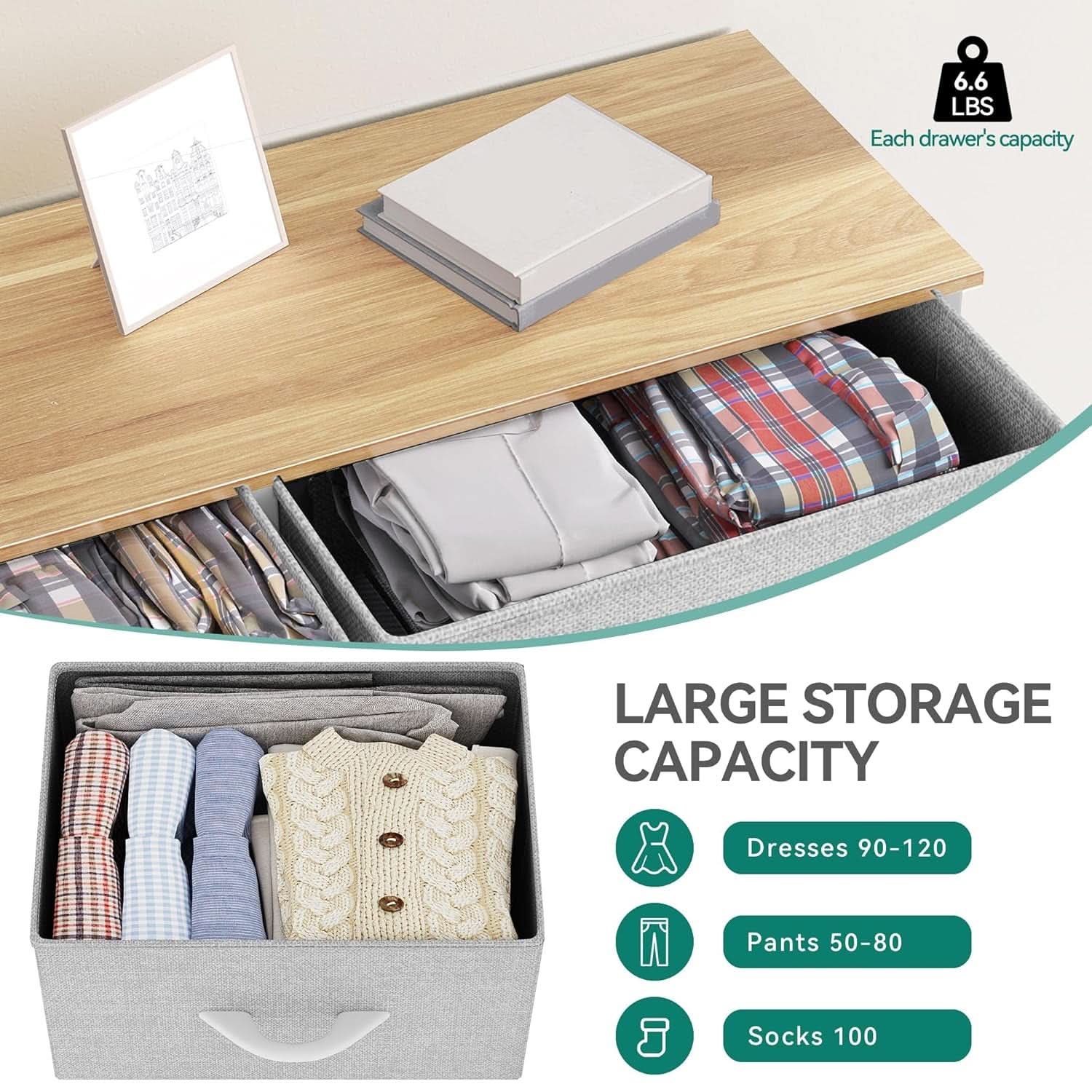 Bedroom Tall Linen Textured Fabric Dresser Drawers-4