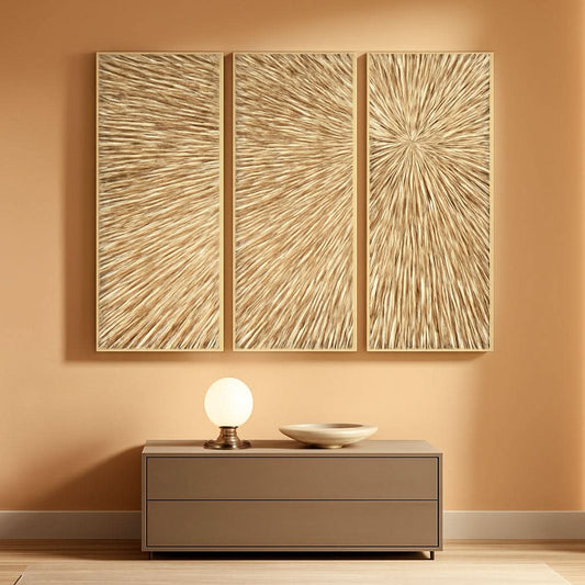 Goldleaf Textured Hand Painted Canvas Art Triptych-0