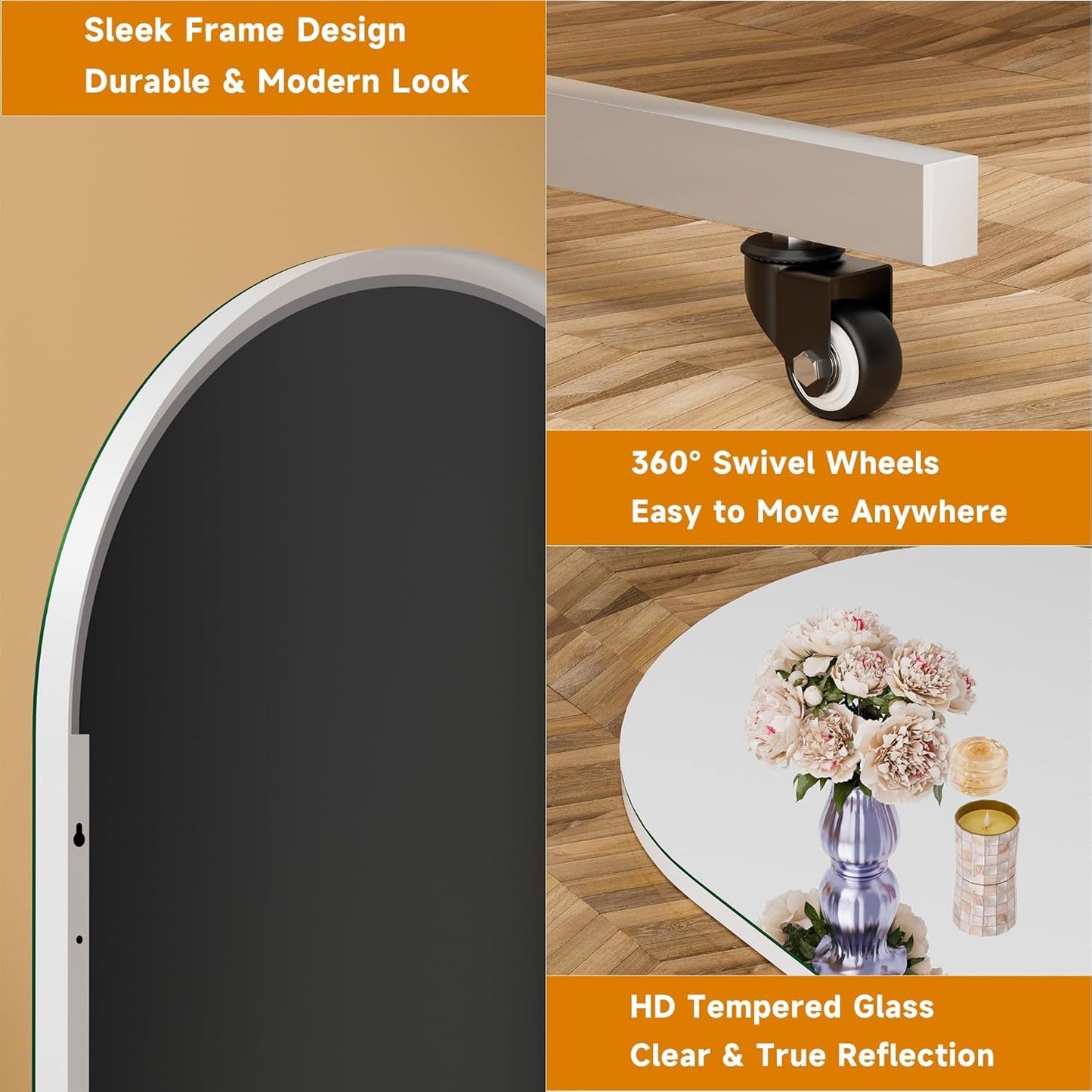 79 Inches Architectural Full Length Mirror Wheeled-3