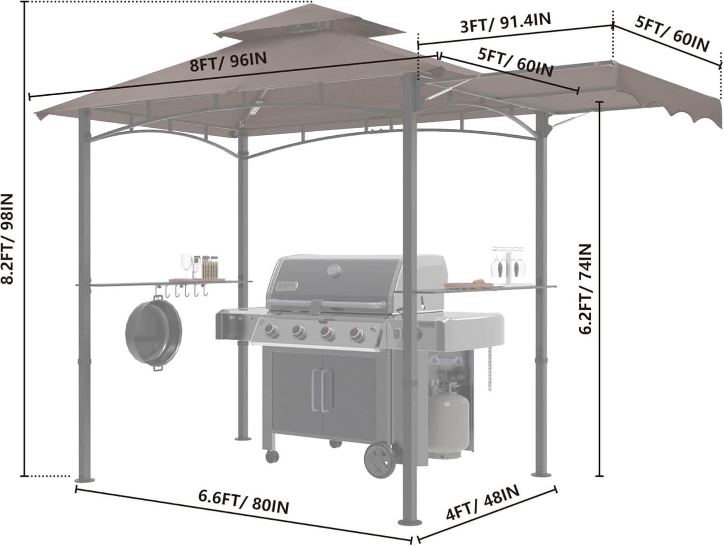 11x5 Grill Gazebo With Brown Weatherproof Lighting-1