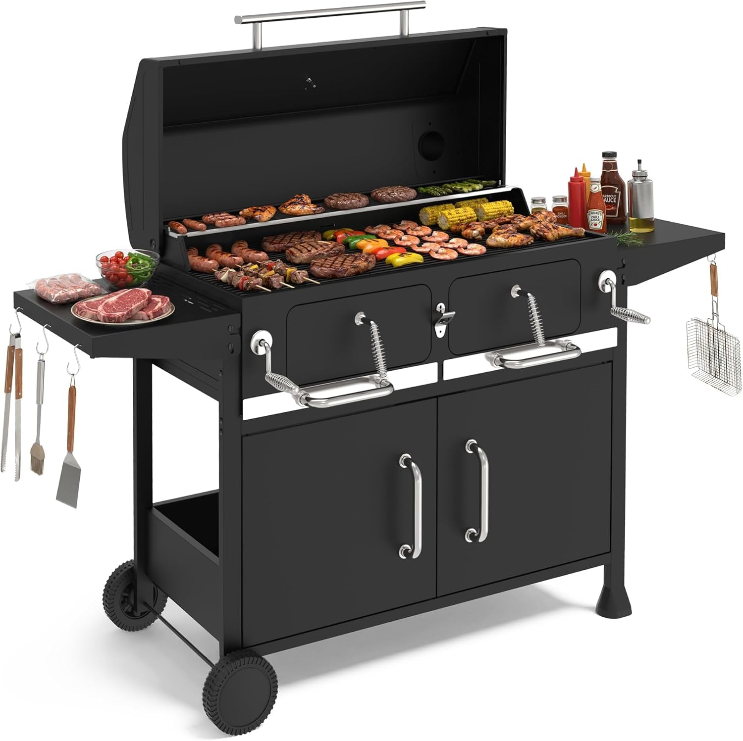 36 Inch Charcoal Fueled Industrial Grill Dual Zone Smoker-0