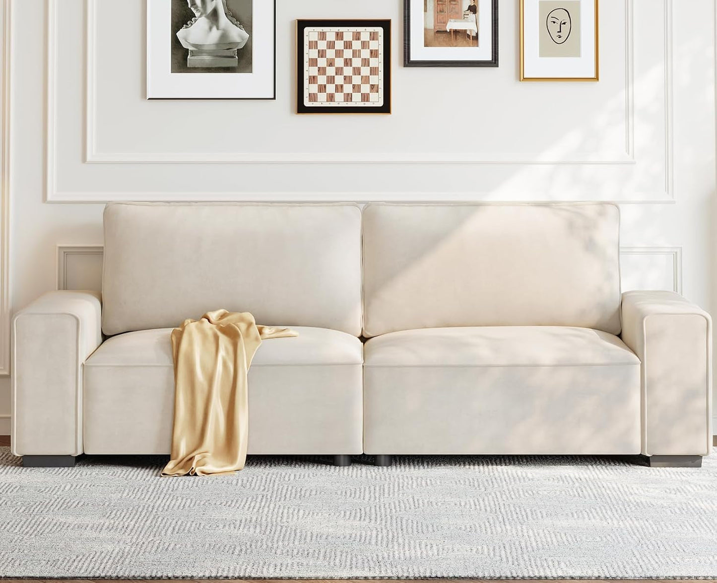 Eighty FiveInch Beige Sofa Modern Living Room Furniture