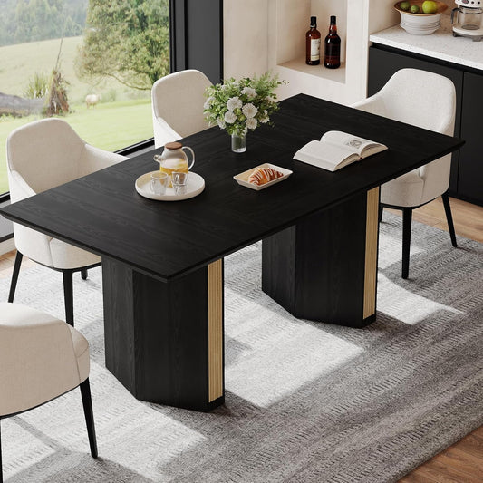 71 Inch Dining Table Black Premium Solid Wood Durable-0