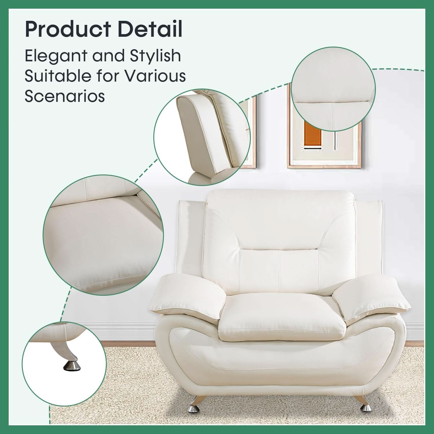 Leather Sofa Set 3 Piece White For Living Room Furniture-4