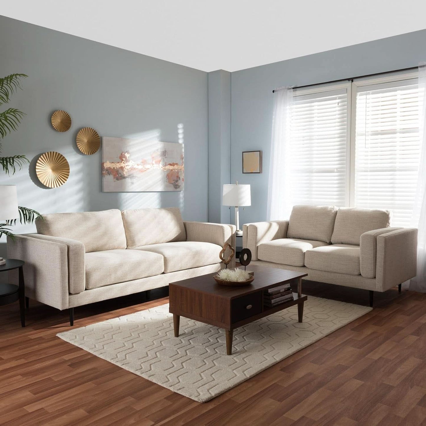 Noa Light Beige Fabric Upholstered 2Piece Living Room Set-1