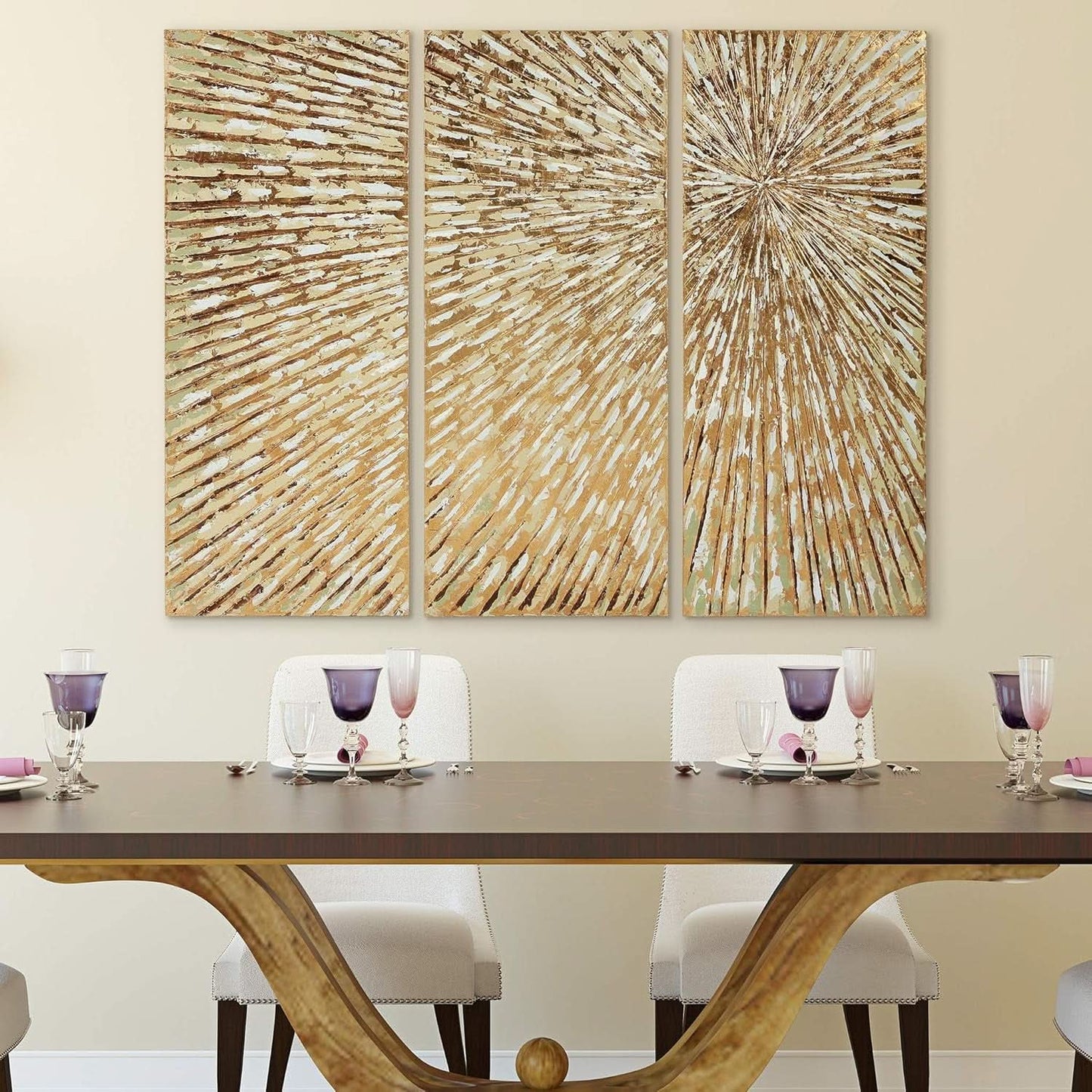 Goldleaf Textured Hand Painted Canvas Art Triptych-2