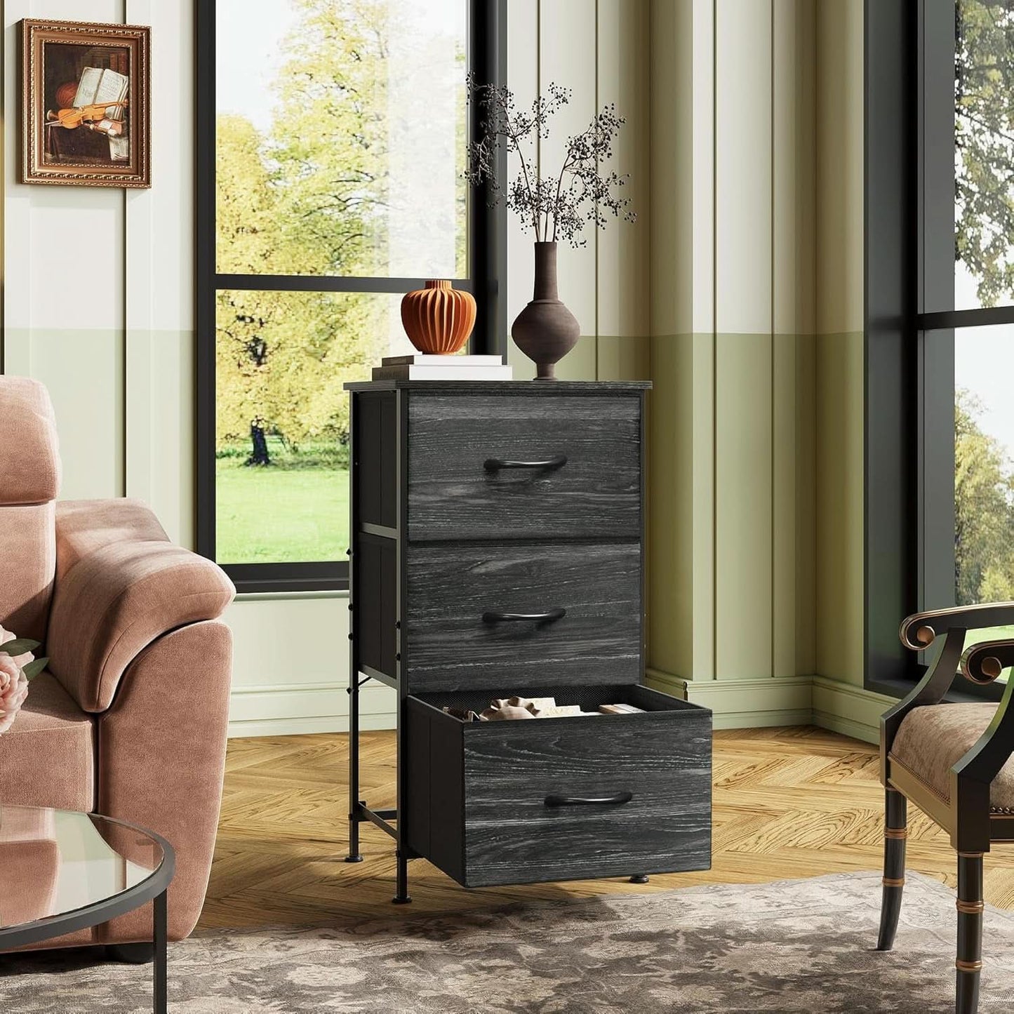 Bedroom Nightstand With Three Drawers Charcoal Black-3