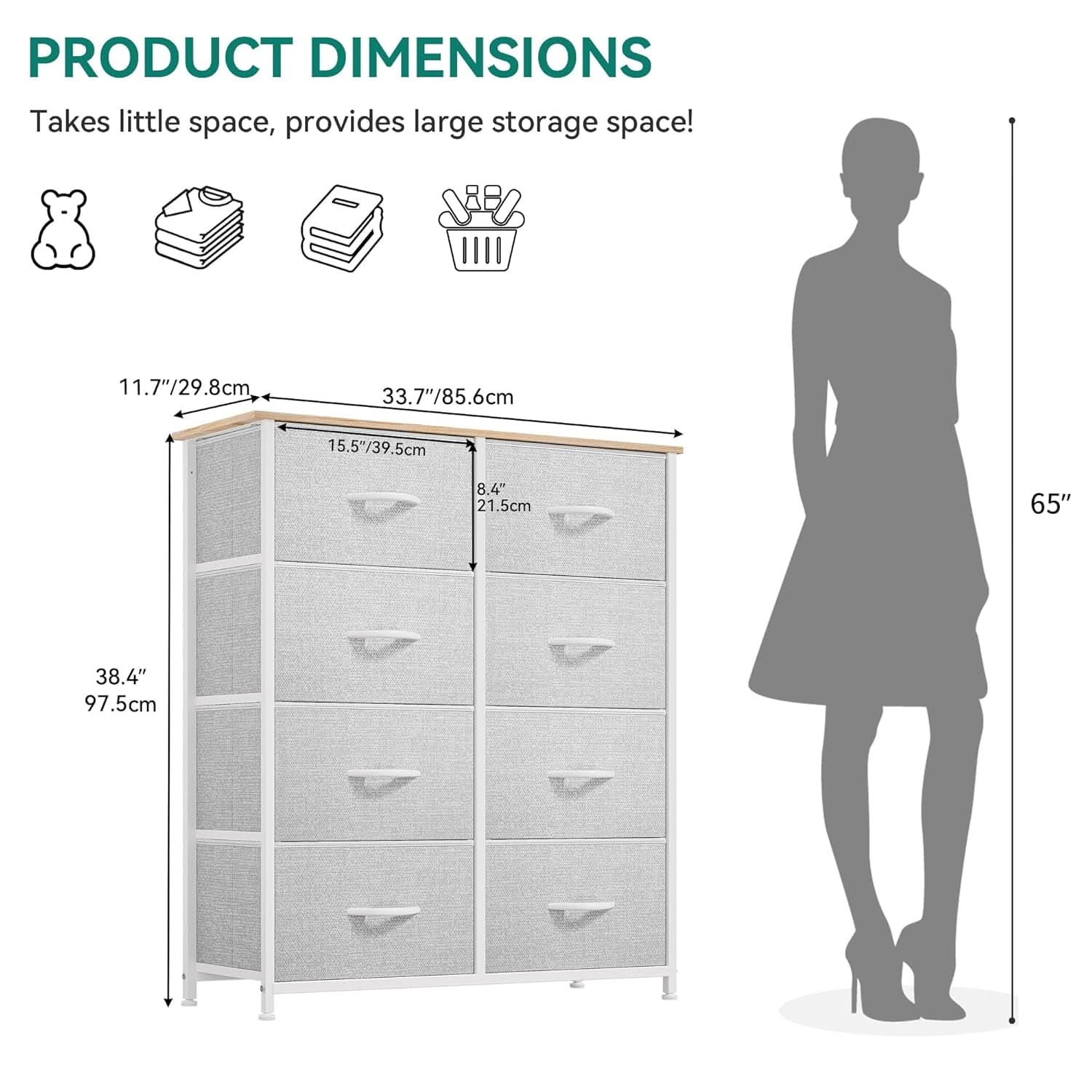 Bedroom Tall Linen Textured Fabric Dresser Drawers-2