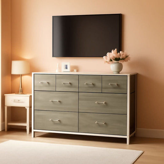 Fabric Storage Tower With Nine Drawers Greige For Bedrooms And Nurseries-0