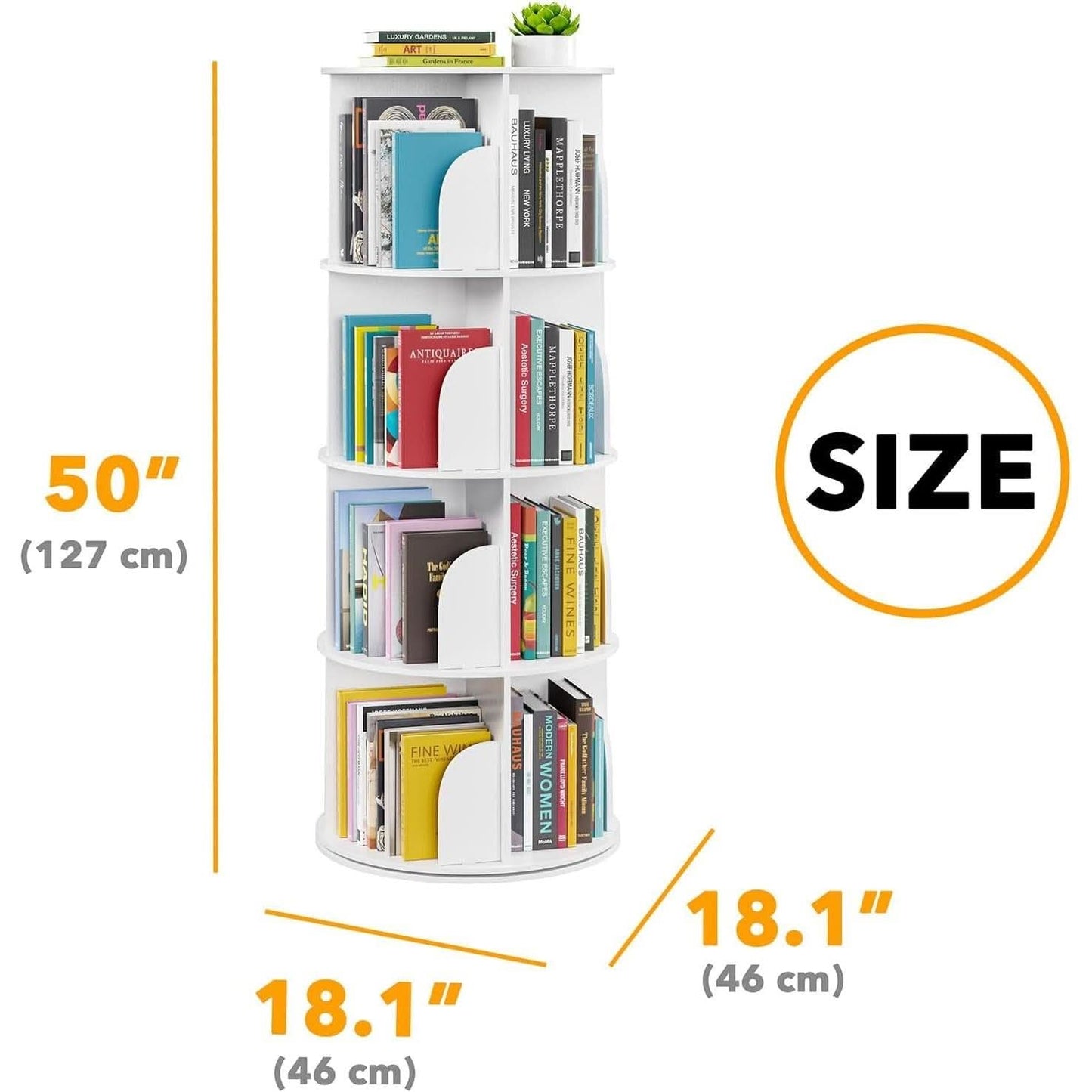 4 Tier Rotating Bookshelf Tower White Spinning Bookcase-1