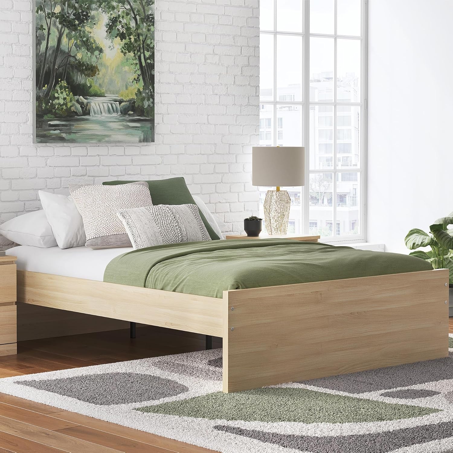 Queen Platform Bed Light Brown Scandinavian Minimalist-1