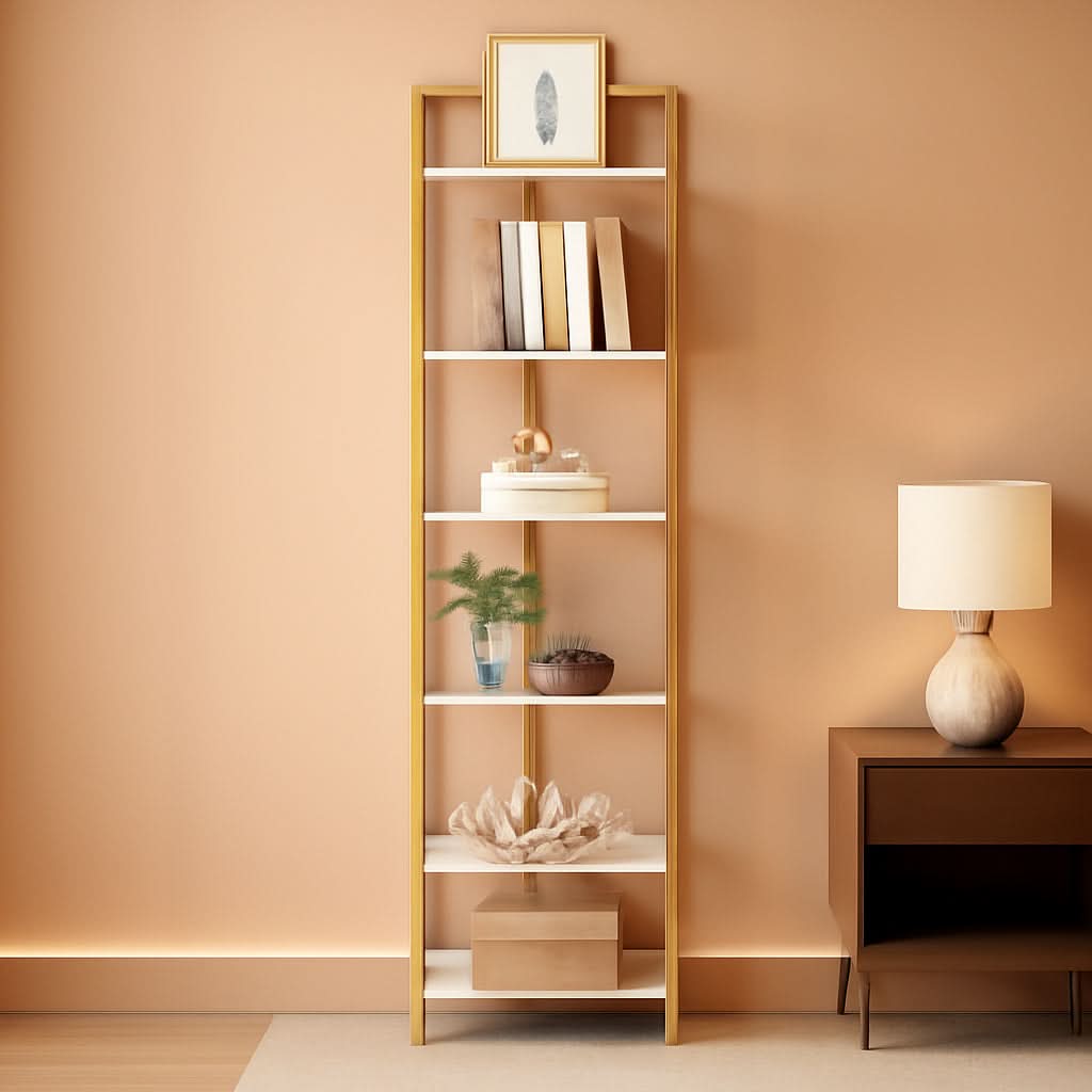 6-Tier Corner Shelf Stand White Gold Finish For Living Room-0