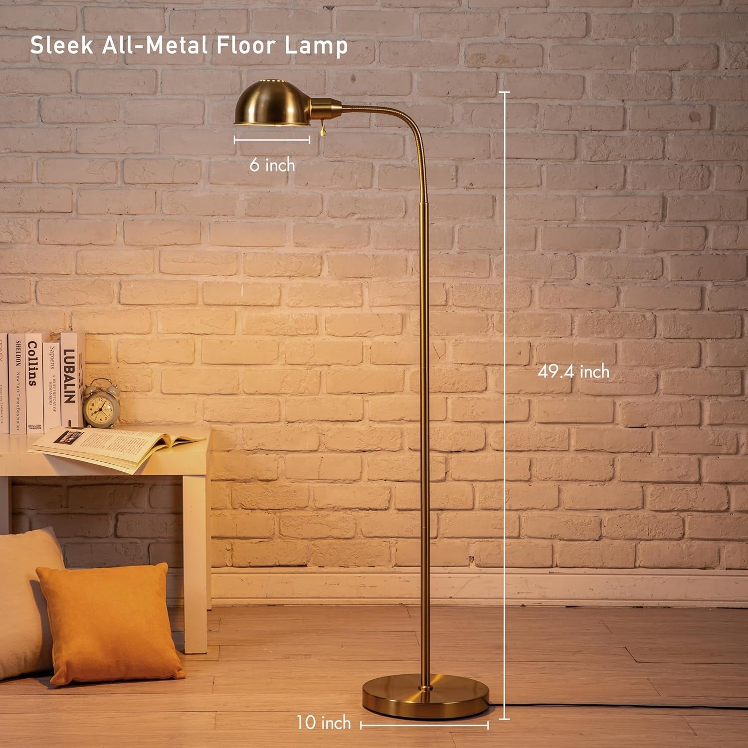 Antique Brass Adjustable Floor Lamp With Gooseneck-2