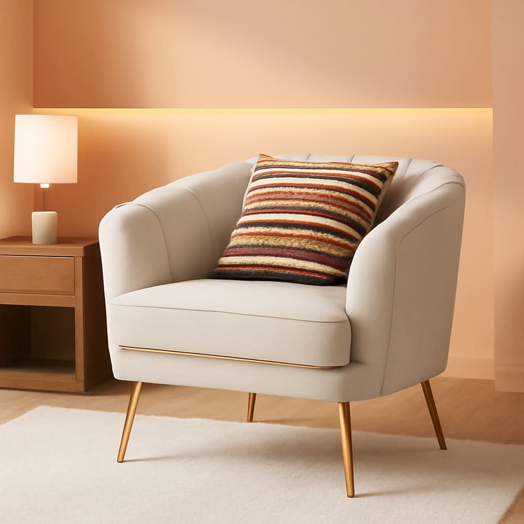 Modern Beige Velvet Accent Chair With Gold Metal Legs-0