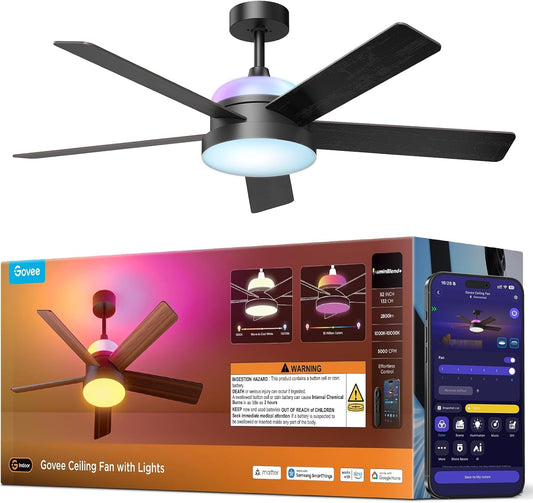 52 Inches Black Industrial Ceiling Fan With Lighting-0