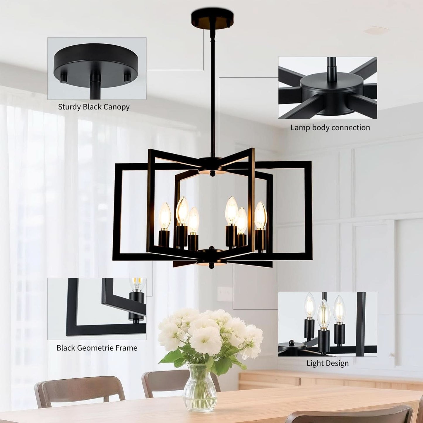 Black 6 Light Adjustable Pendant Chandelier For Dining Room-4
