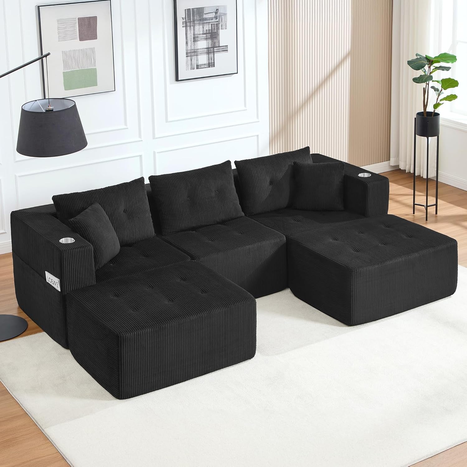 100 Inch U Shaped Oversized Modular Sofa Luxurious Corduroy-0