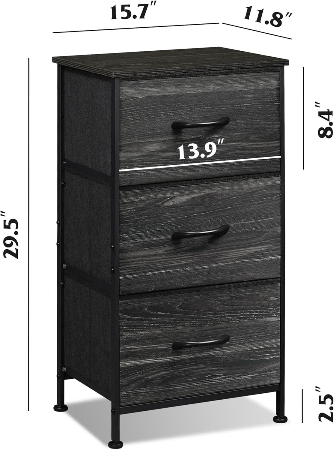 Bedroom Nightstand With Three Drawers Charcoal Black-2