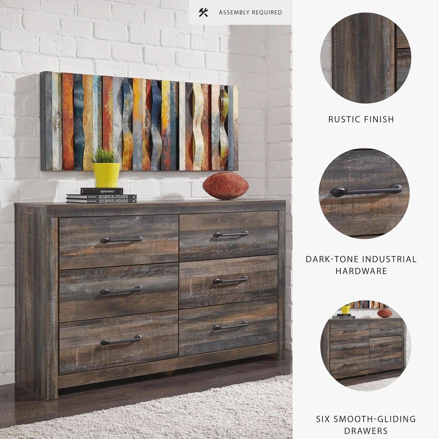 Rusticated Six Drawer Dresser Weathered Brown Bedroom-3