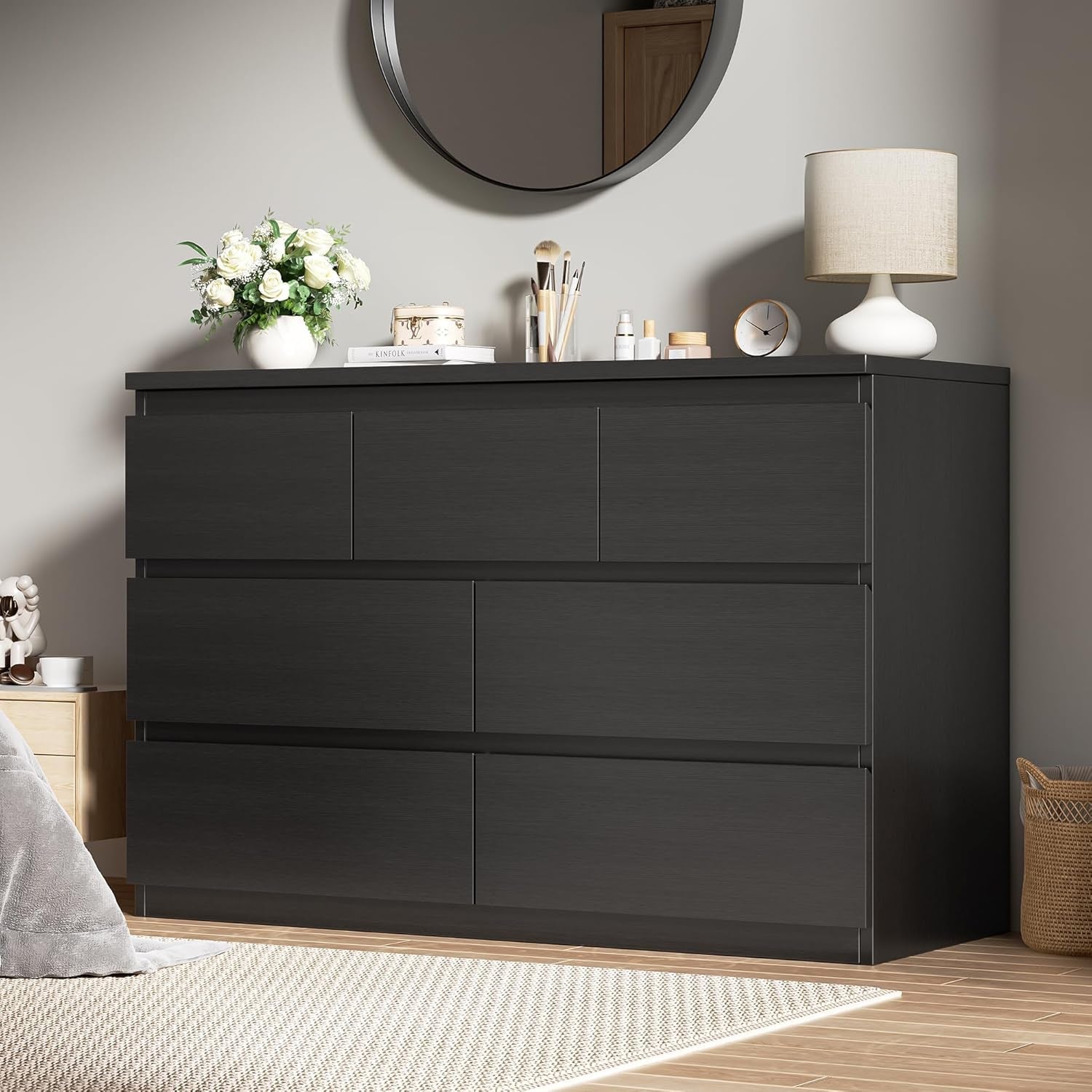 Black Seven Drawer Contemporary Wooden Dresser Bedroom-0