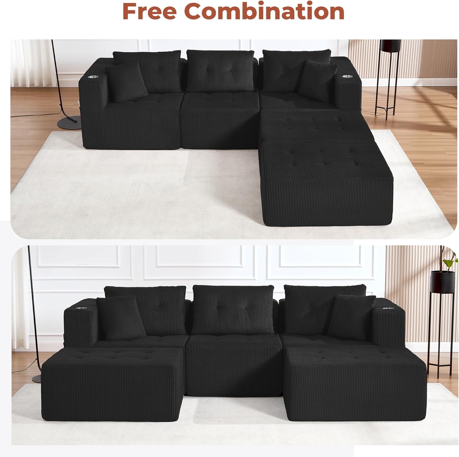 100 Inch U Shaped Oversized Modular Sofa Luxurious Corduroy-2