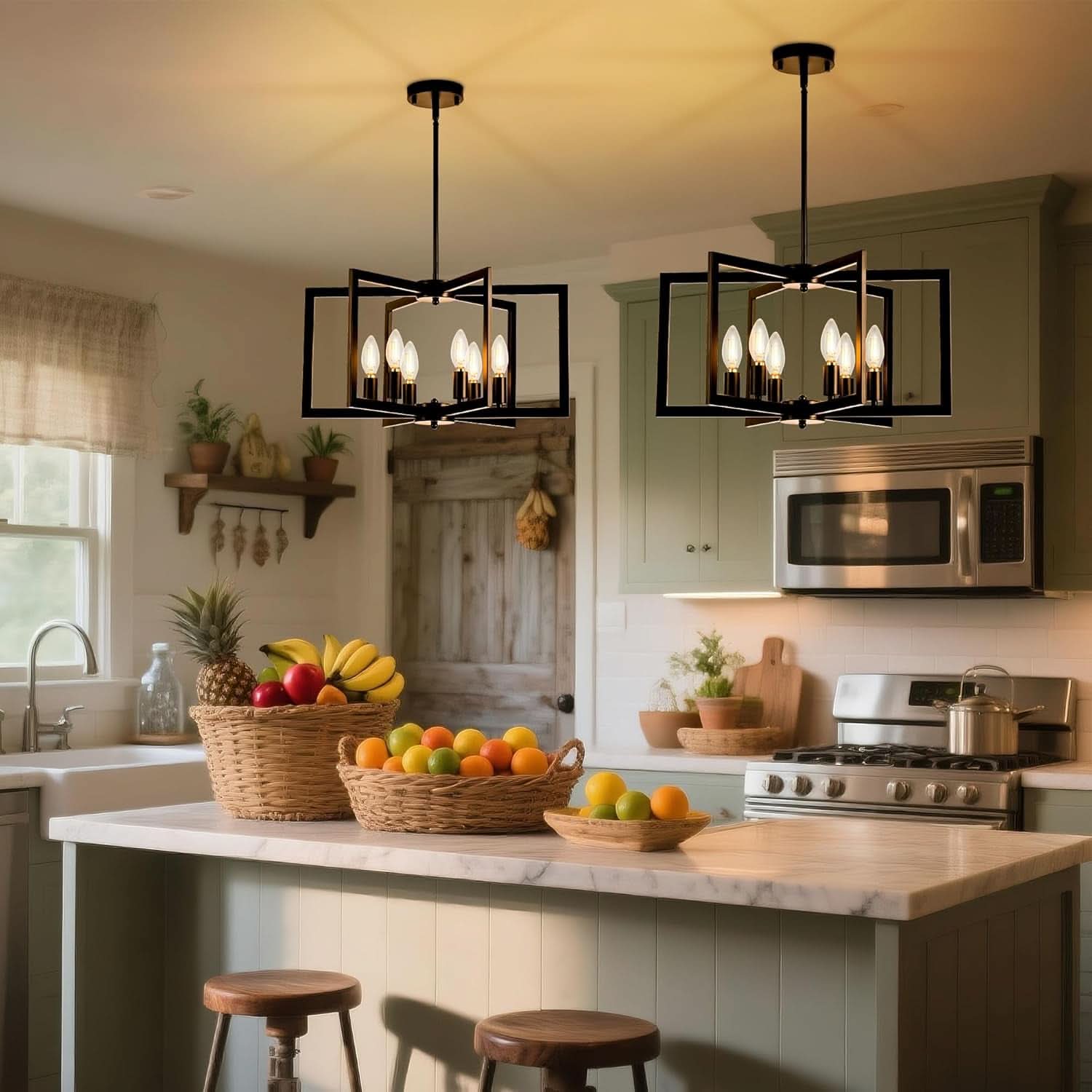 Black 6 Light Adjustable Pendant Chandelier For Dining Room-1