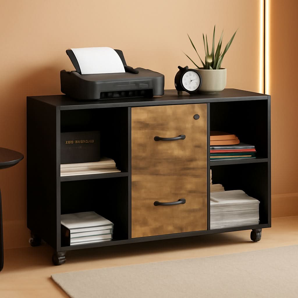 Lateral Filing Cabinet 2 Drawers 4 Open Compartments Black-0