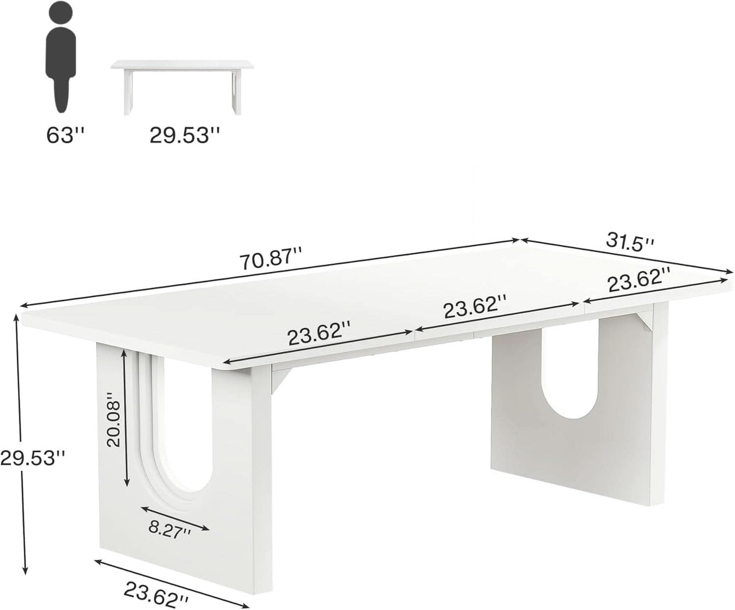Modern White Dining Table 71 Inch With Wood Pedestal Base-1