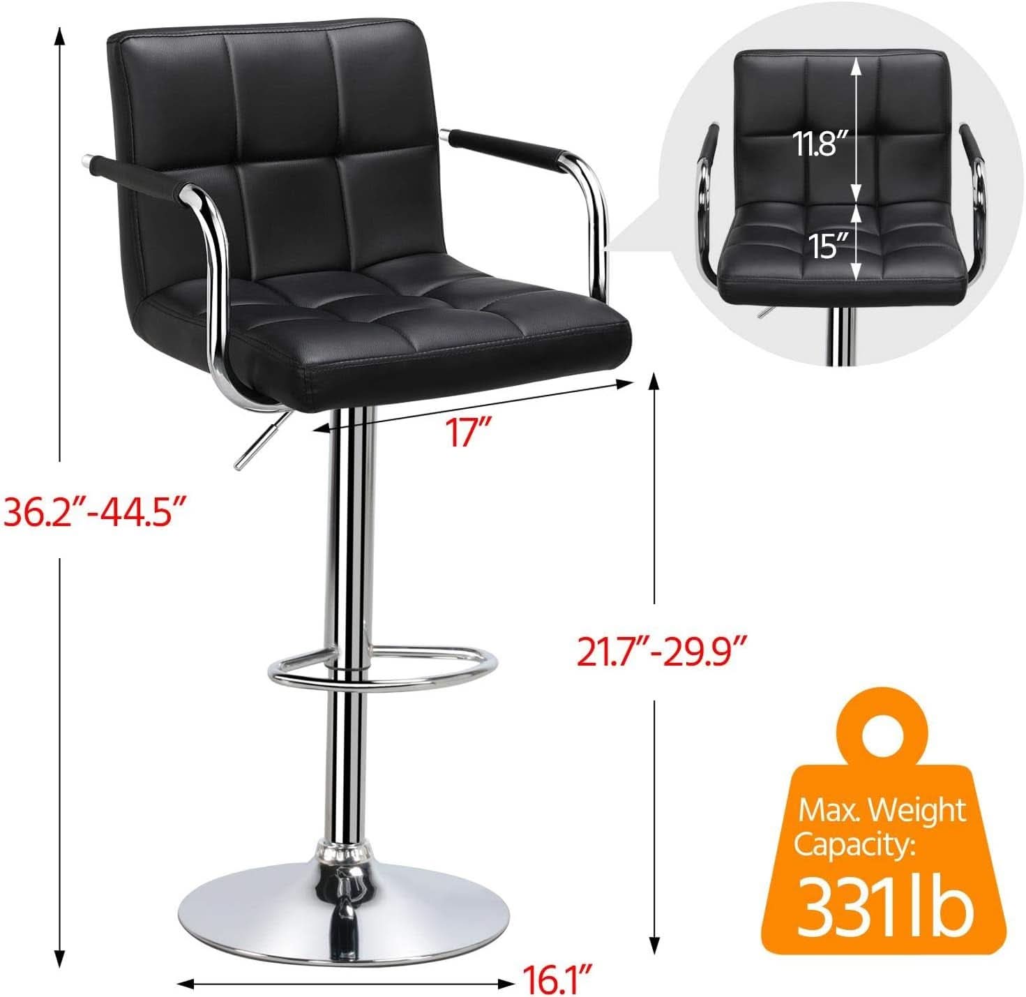 Bar Stools Set Of 2 Adjustable PU Leather Black Swivel-2