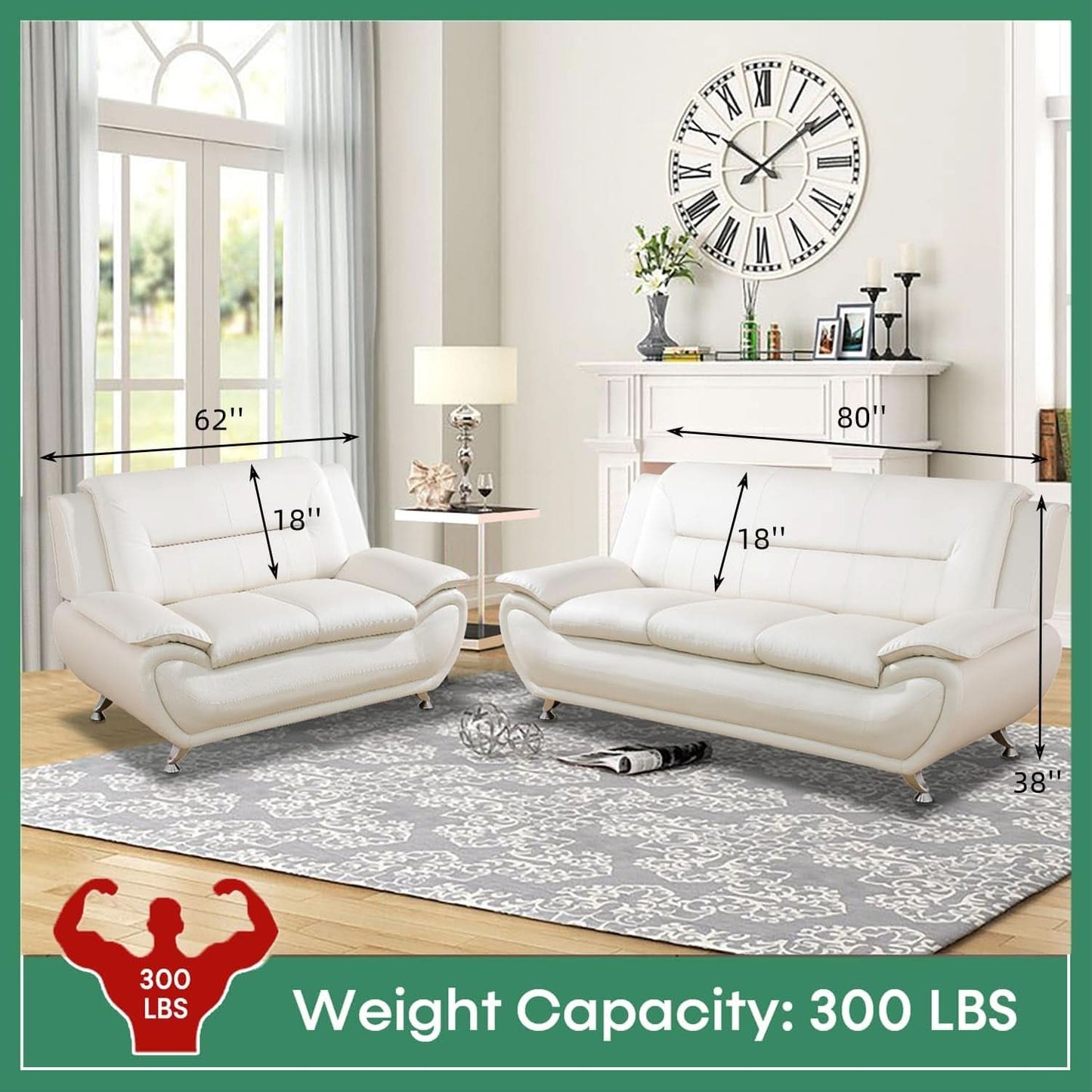 Leather Sofa Set 3 Piece White For Living Room Furniture-1