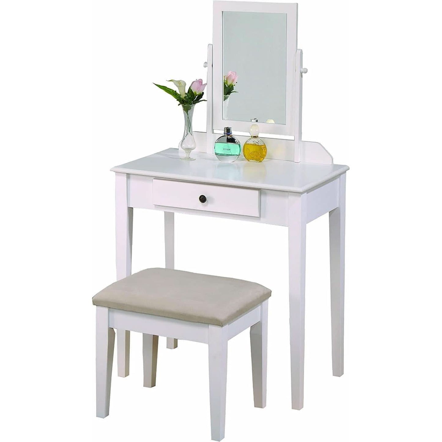 White Transitional Vanity Table and Stool Set for Bedroom-1
