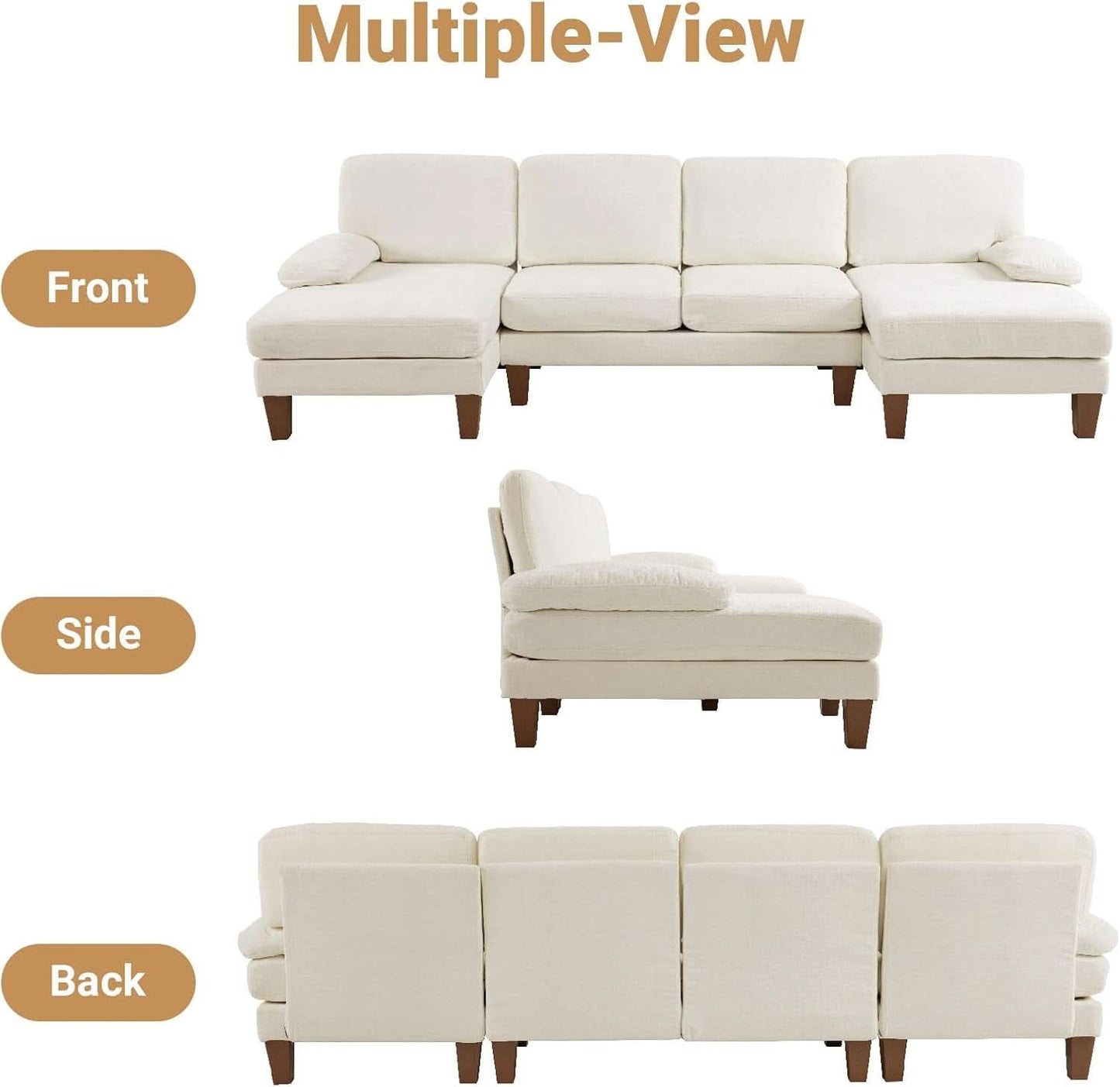 110 Inch Beige U Shaped Sectional Sofa For Living Room With Double Chaise And Comfortable Seating For Gatherings-4