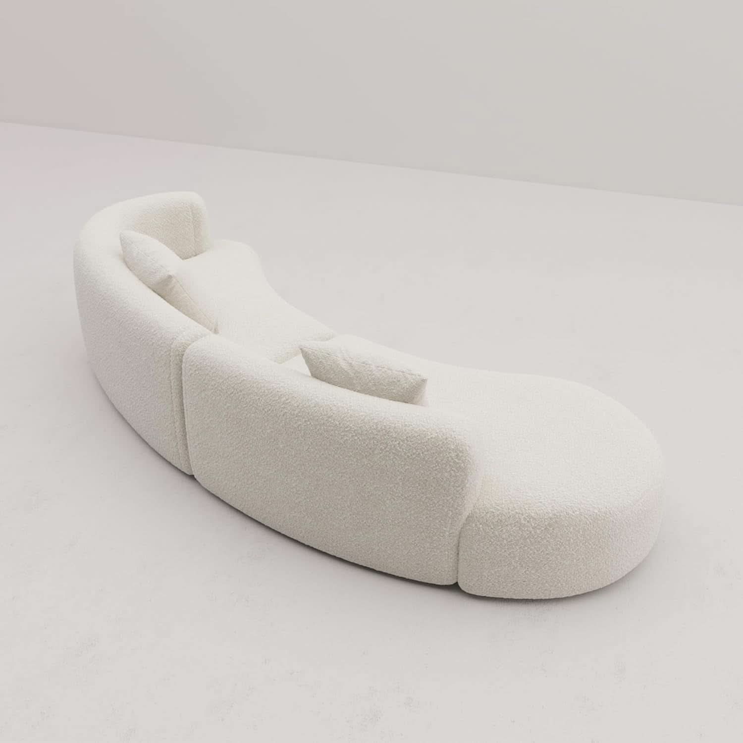 White Boucle Curved Sectional Sofa Modular Living Room-4